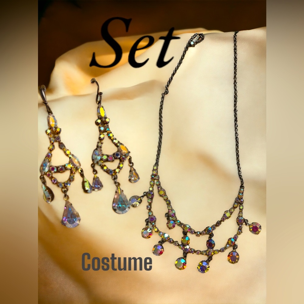 Vintage Peck &‎ Peck Crystal Chandelier style Necklace and Matching Earrings Set